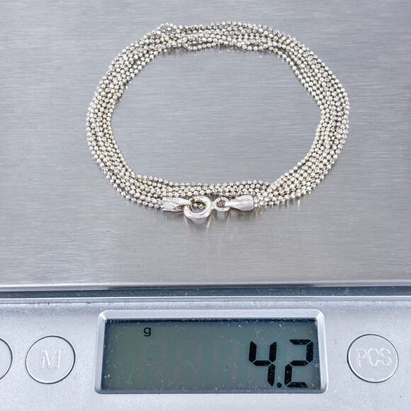 Vintage Sterling Silver Three Strand Ball Bead Necklace | FAS 925 | 18" - Picture 5 of 5